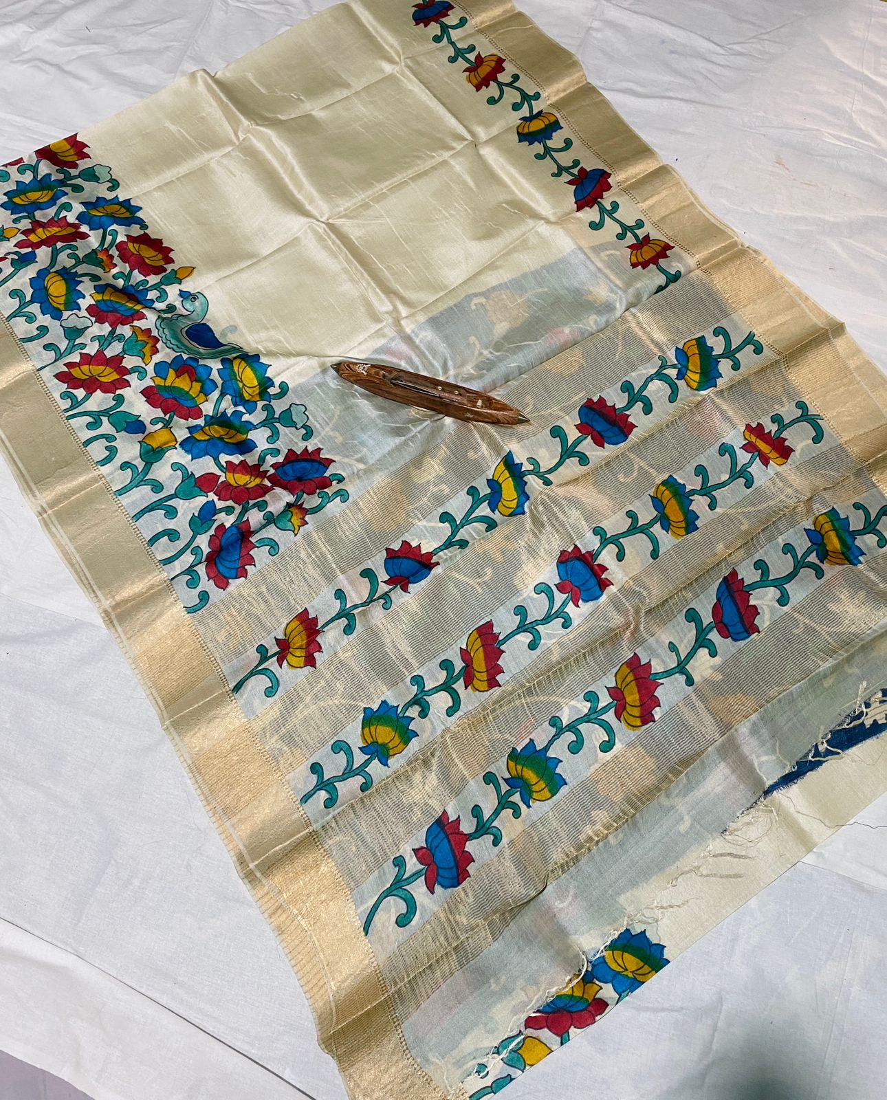 Pure Tussar Hand Paint Kalamkari Saree