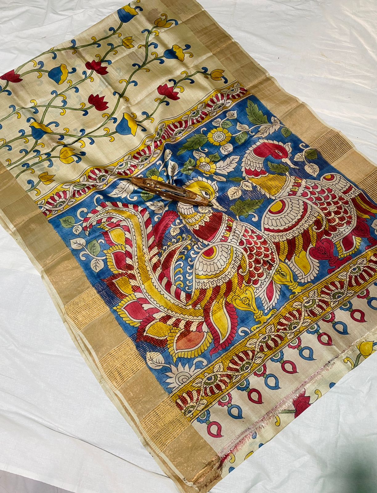 Pure Tussar Hand Paint Kalamkari Saree - Image 6
