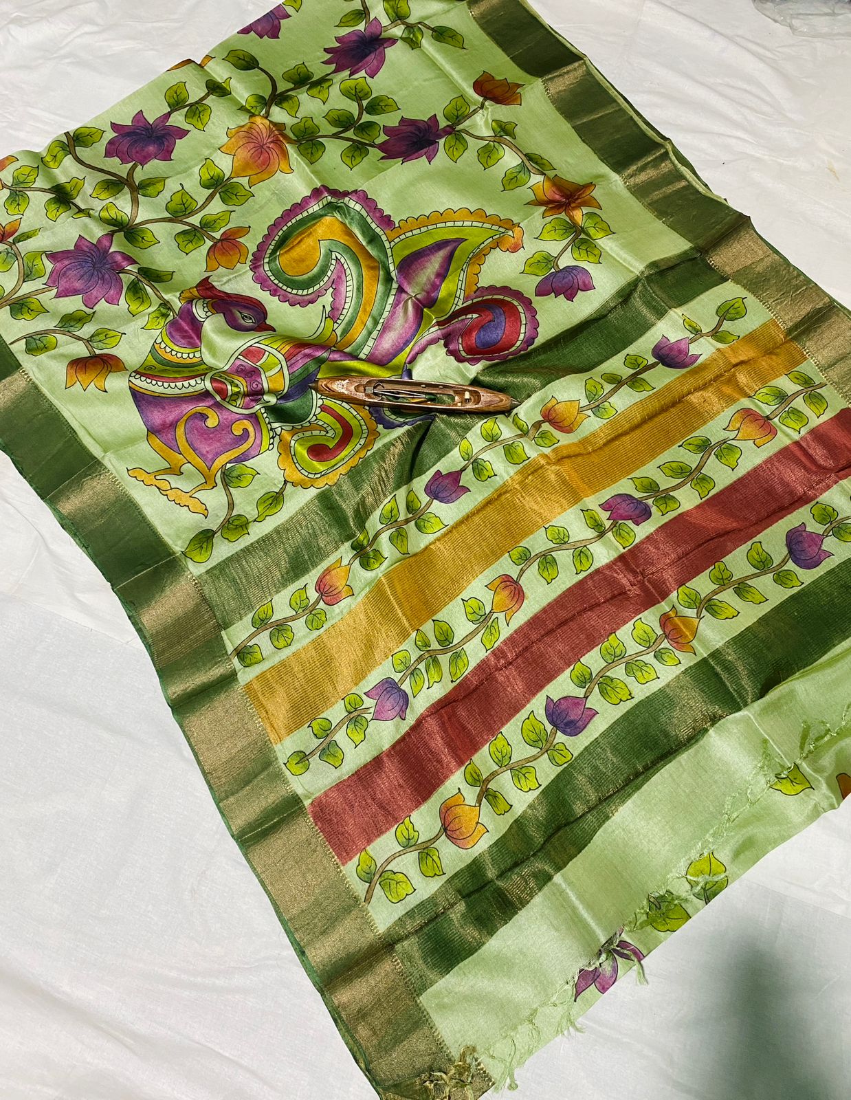 Pure Tussar Hand Paint Kalamkari Saree - Image 5