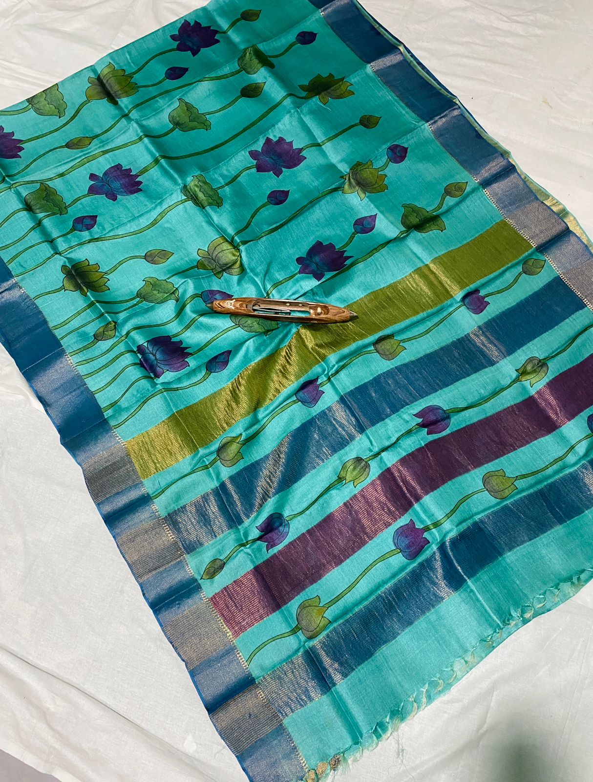 Pure Tussar Hand Paint Kalamkari Saree - Image 4