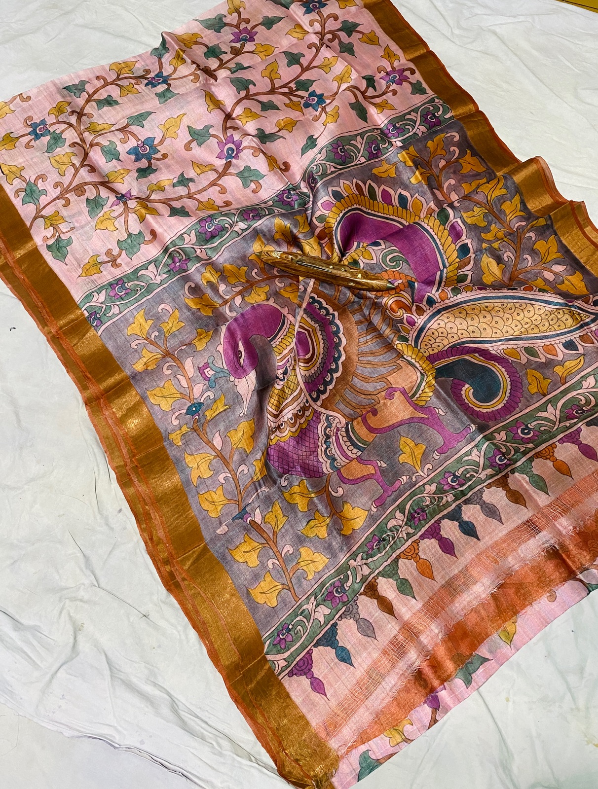 Pure Kosa Tussar Pen Kalamkari - Image 8