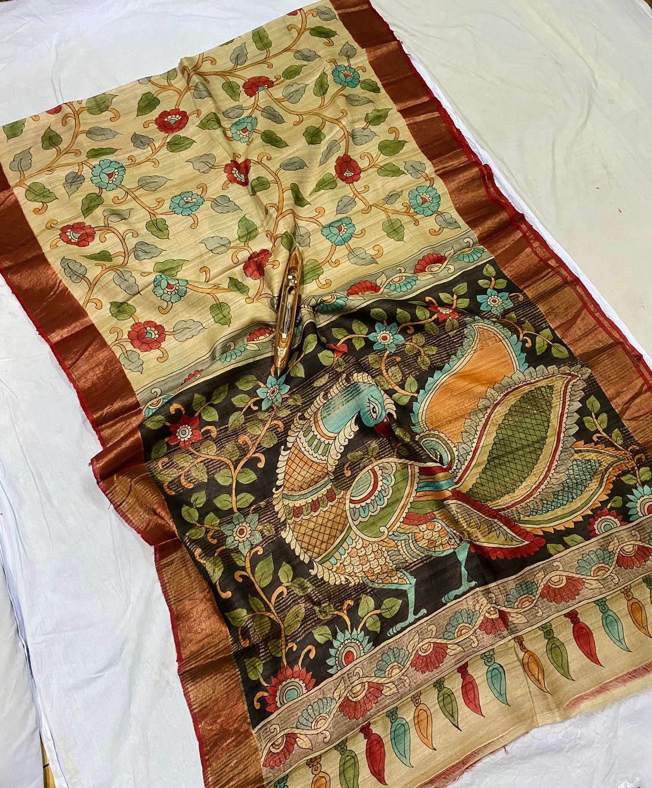 Pure Kosa Tussar Pen Kalamkari - Image 2