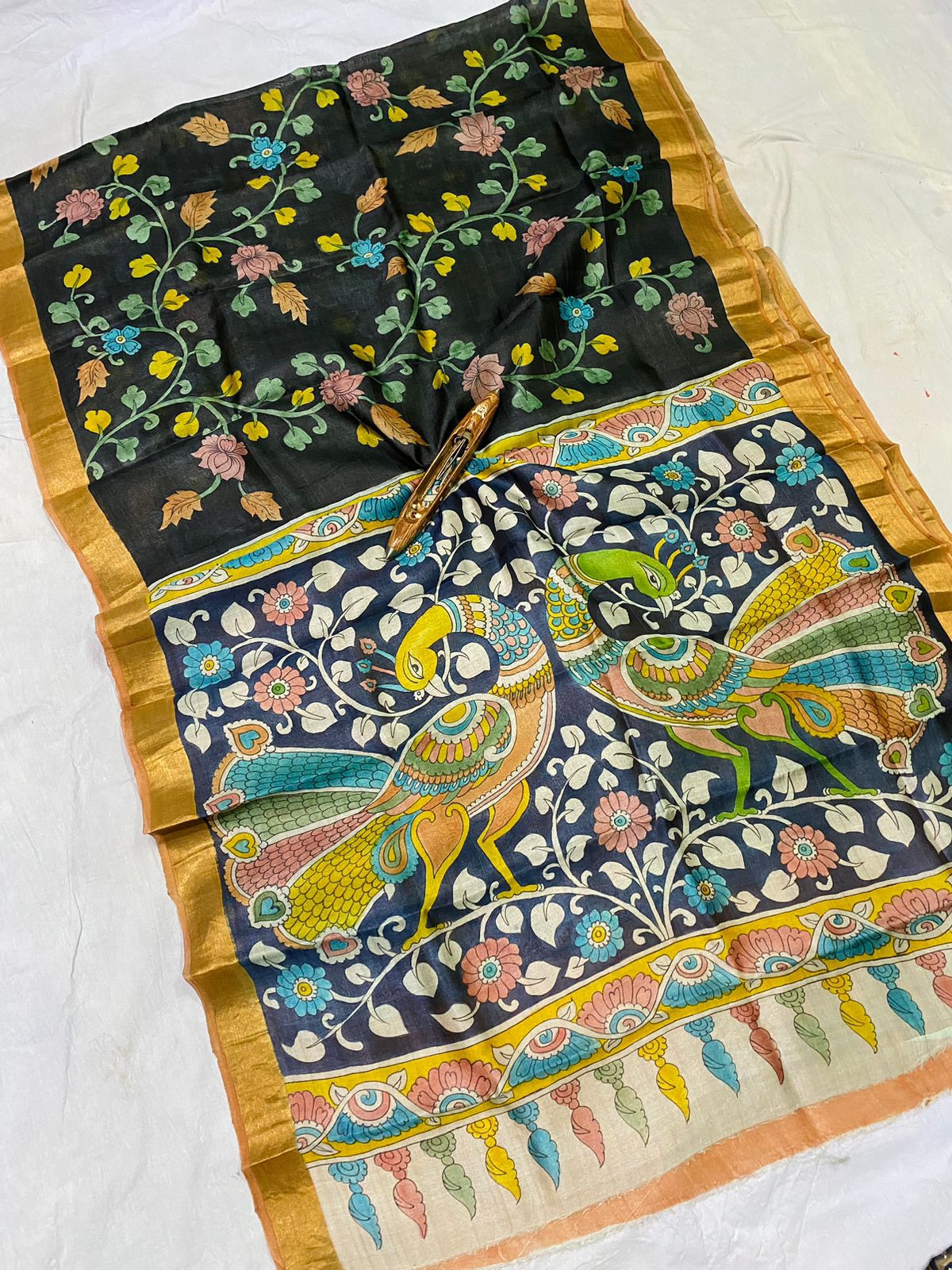 Pure Kosa Tussar Pen Kalamkari - Image 4